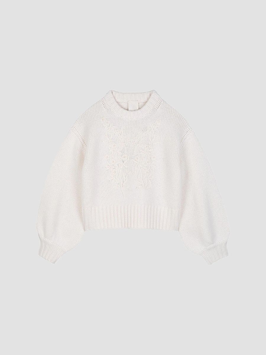 Givenchy Girl's Little Girl's Floral Embroidered Wool-Cashmere Sweater - Off White - Size 4