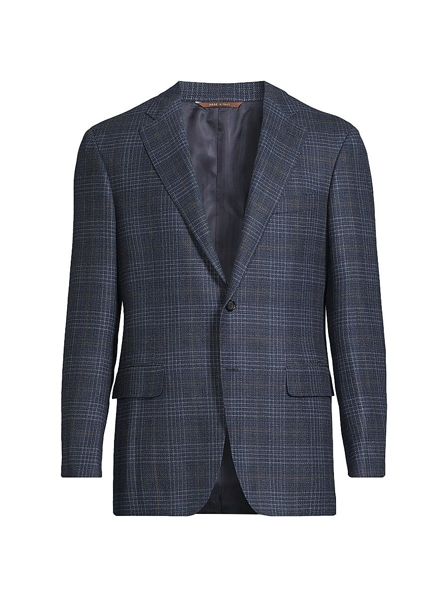Men's Kei Plaid Wool Single-Breasted Sport Coat - Blue - Size 40