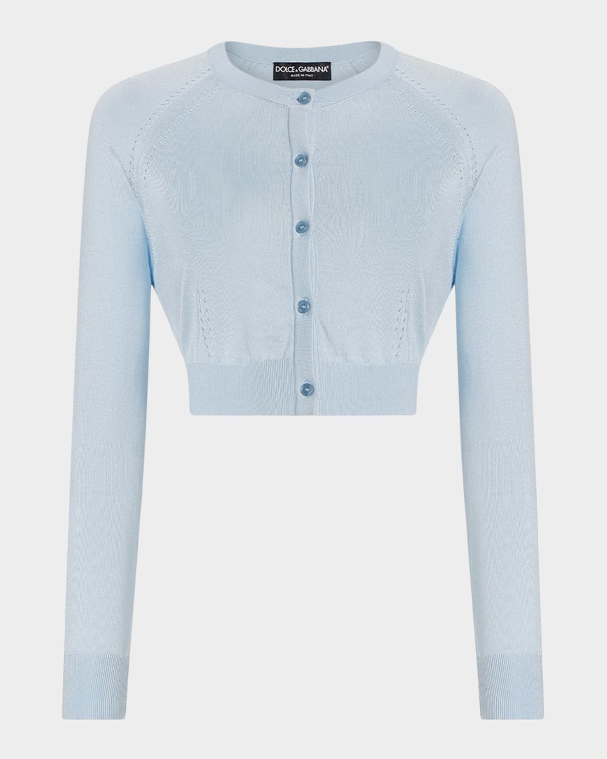 Pointelle Knit Crop Crewneck Cardigan