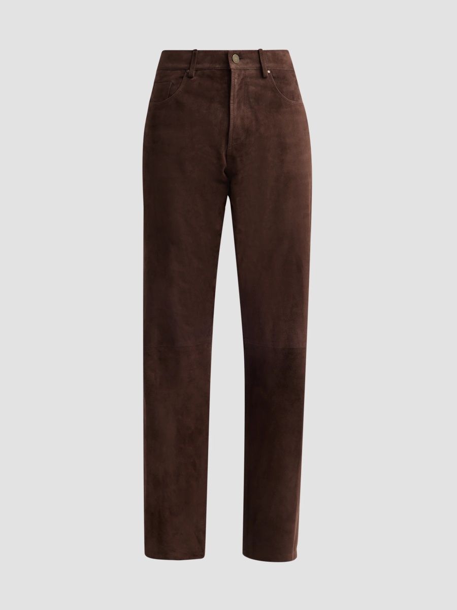 Arma Women's Jean Suede Straight-Leg Pants - Mud Brown - Size 12
