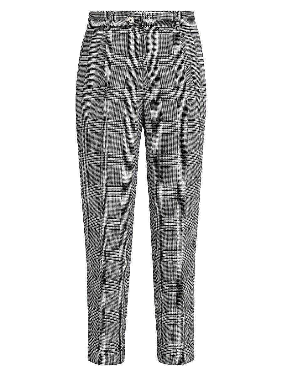 Men's Cotton and Linen Prince of Wales Trousers with Pleats - Grey - Size 44
