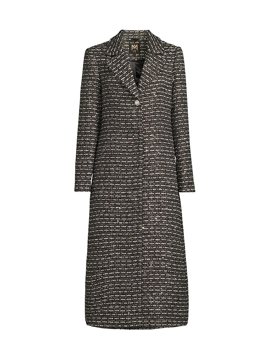 Women's SB Tweed Longline Coat - Black White Tweed - Size Large