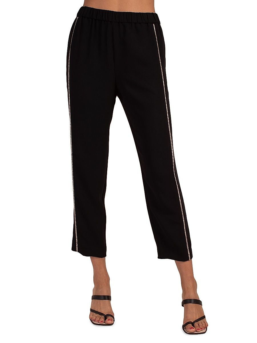 Women's Interstellar Rhinestone-Embellished Straight Crop Pants - Black - Size XL
