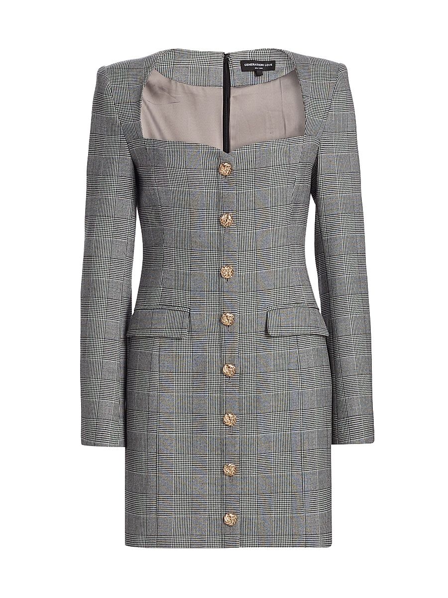 Women's Odelia Glen Check Blazer Minidress - White Black Plaid - Size XL