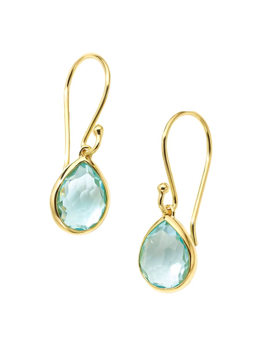 Ippolita Women's Rock Candy 18K Green Gold & Blue-Topaz Teeny Teardrop Earrings - Blue