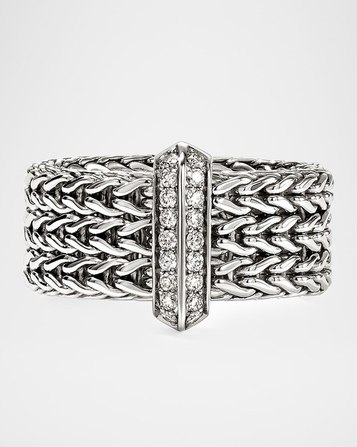 Icon Link Sterling Silver and Diamond Bar Ring, 9mm