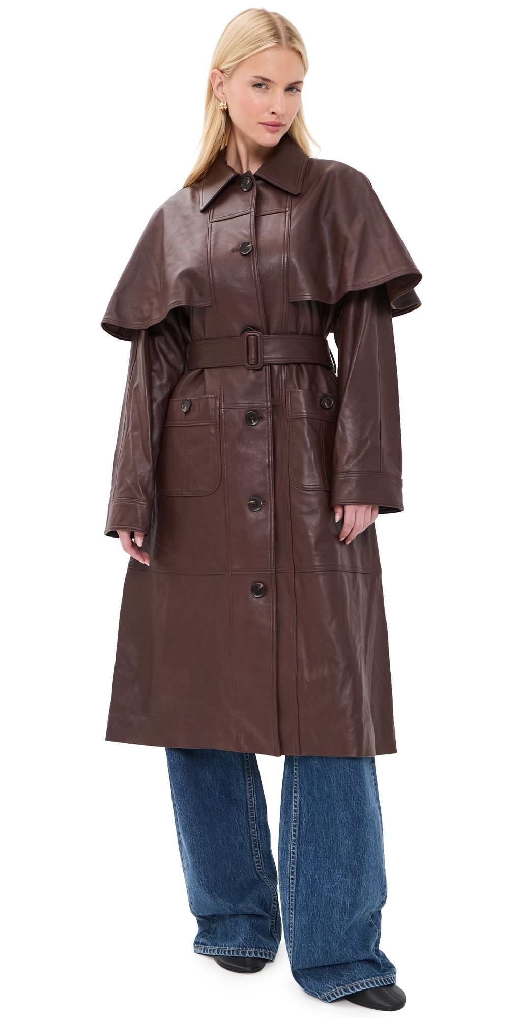 Sea Caitlin Leather Trench Coat Brown S