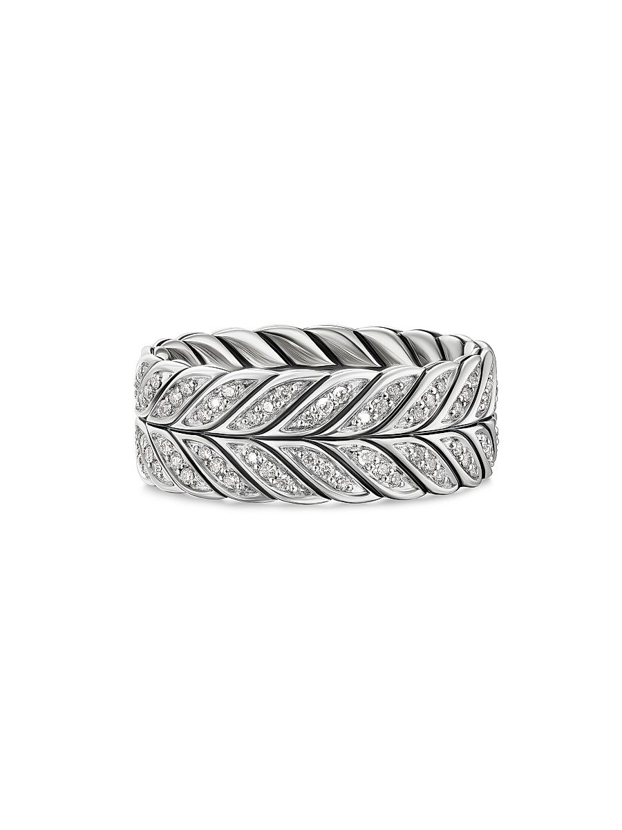Men's Chevron Pavé Band Ring in Sterling Silver - Diamond - Size 11