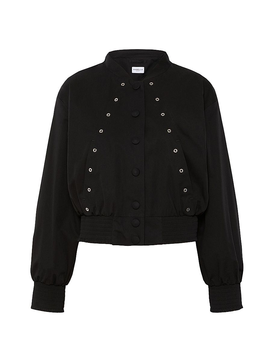 Women's Eyelet Detail Cotton Bomber Jacket - Black - Size 12