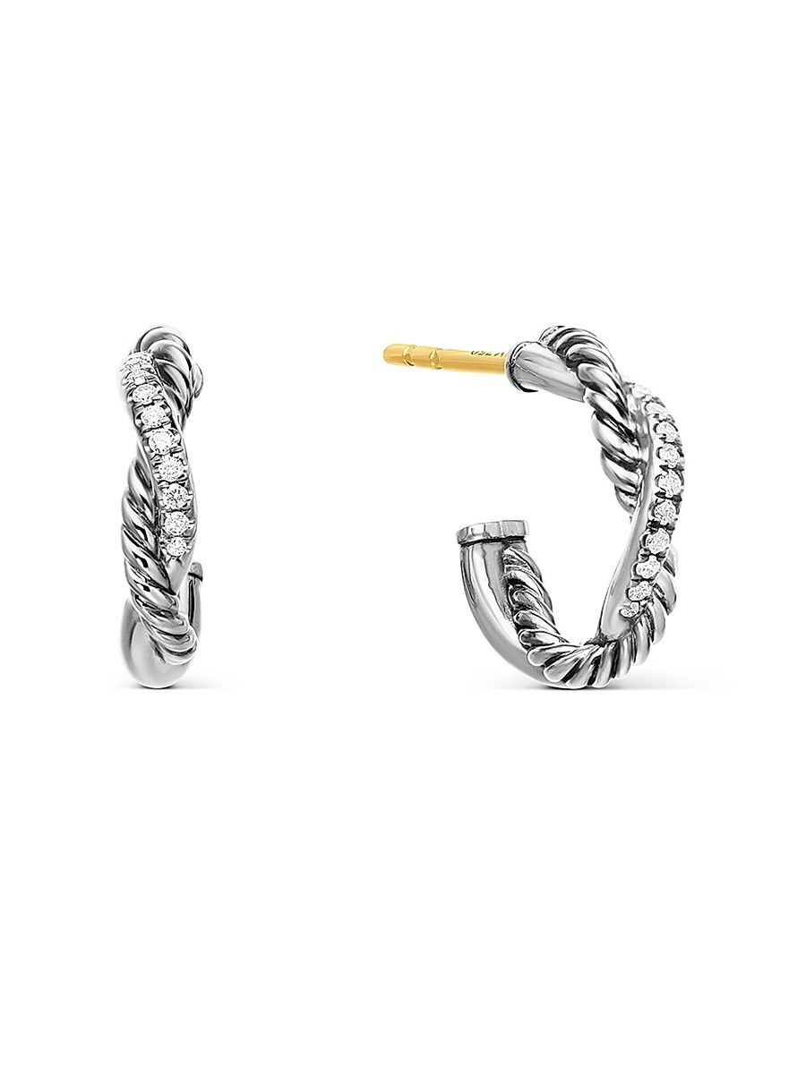 Women's Petite Infinity Huggie Hoop Earrings in Sterling Silver with Diamonds, 3MM - Diamond