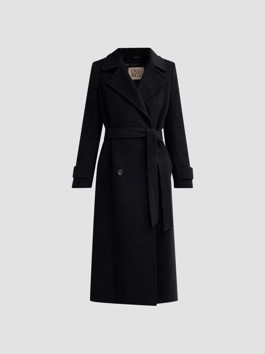 Cinzia Rocca Women's Virgin Wool Double-Breasted Longline Coat - Black - Size 4
