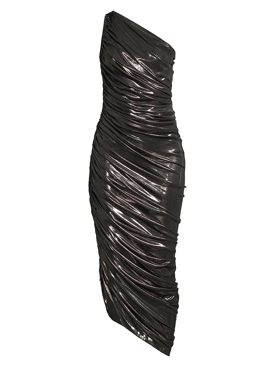 Women's Diana Metallic Ruched One-Shoulder Gown - Gunmetal - Size XS
