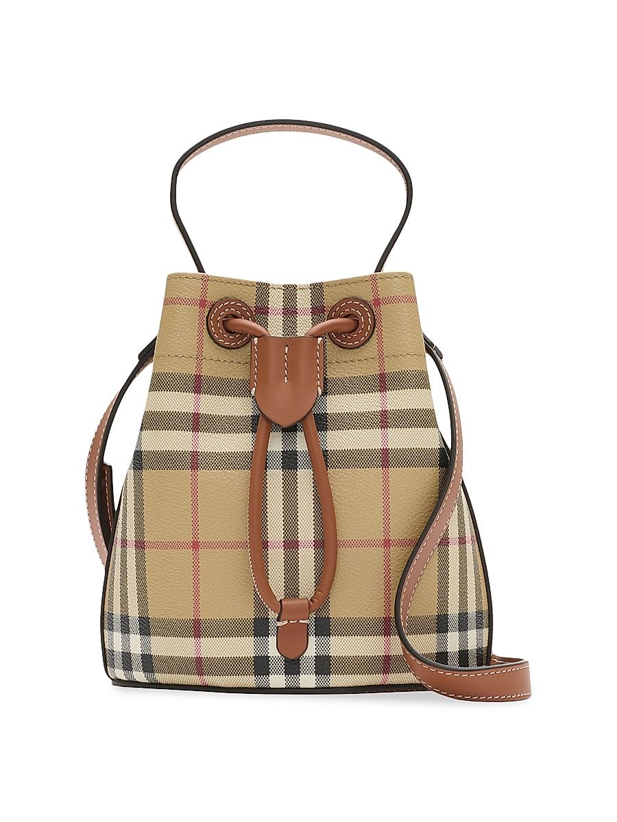 Women's Checked Cotton-Blend Bucket Bag - Vintage Check Brown