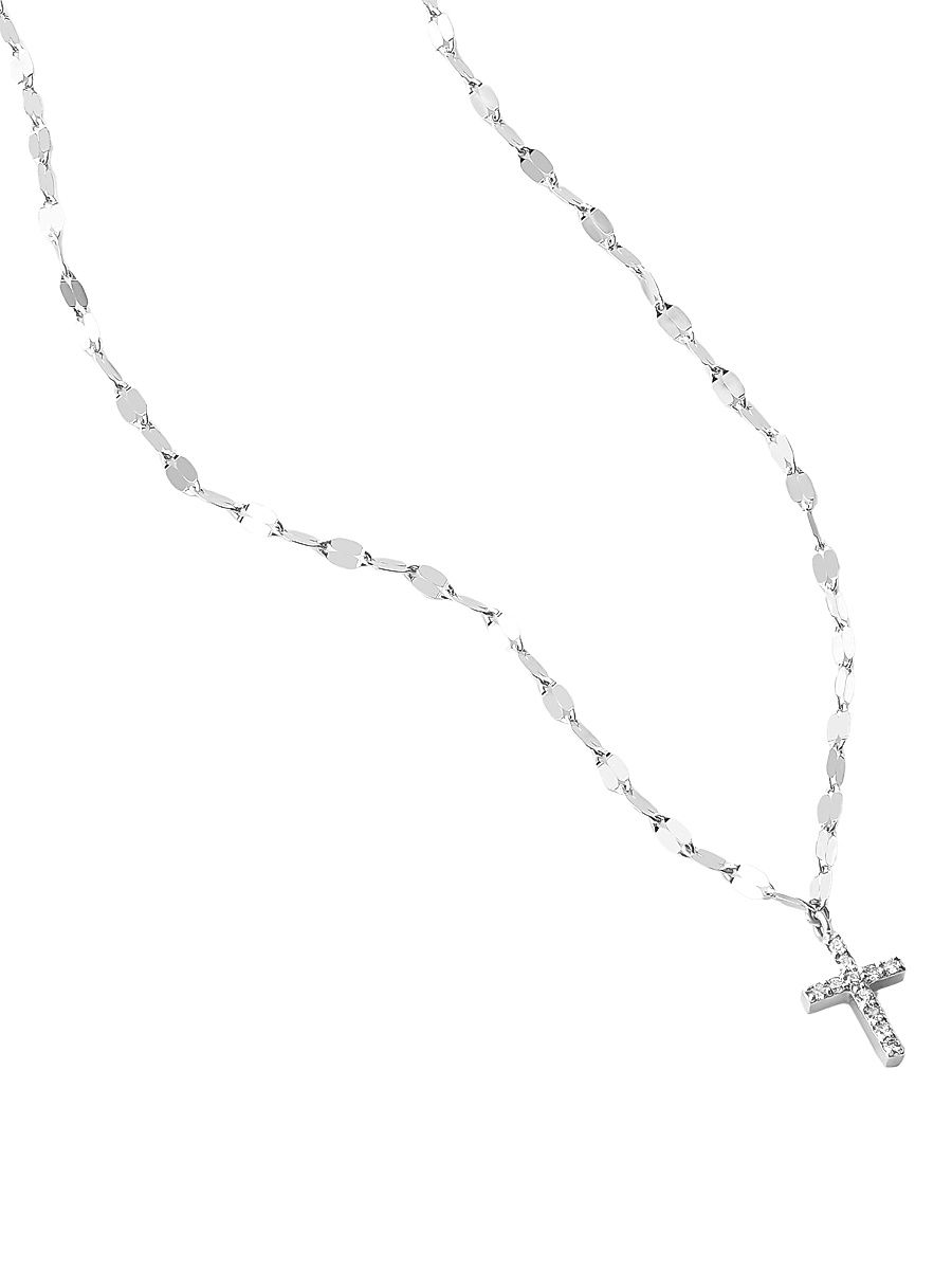 Lana Women's Flawless 14K Yellow Gold & 0.06 TCW Diamond Mini Cross Pendant Necklace - White Gold