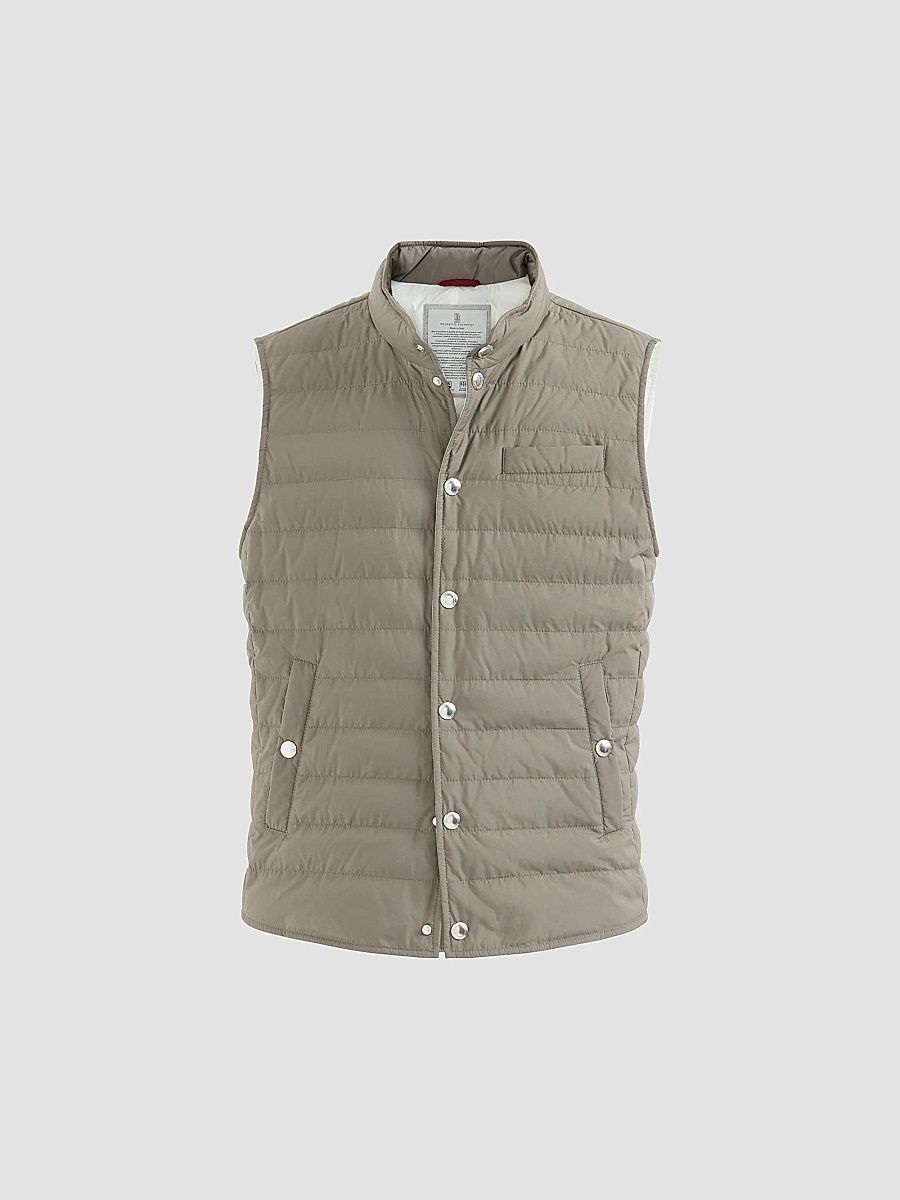 Brunello Cucinelli Men's Lightweight Techno Fabric Down Vest - Military - Size Medium