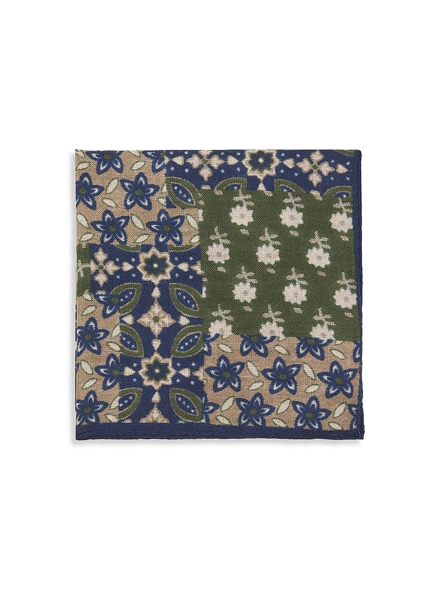 Men's Floral Wool-Silk Pocket Square - Green