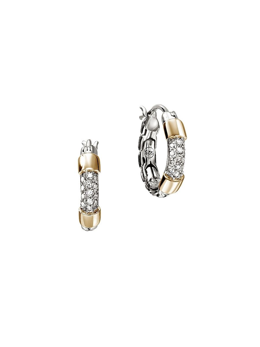 Women's JH Essentials Sterling Silver, 14K Yellow Gold & 0.20 TCW Diamond Hoop Earrings - Silver Gold