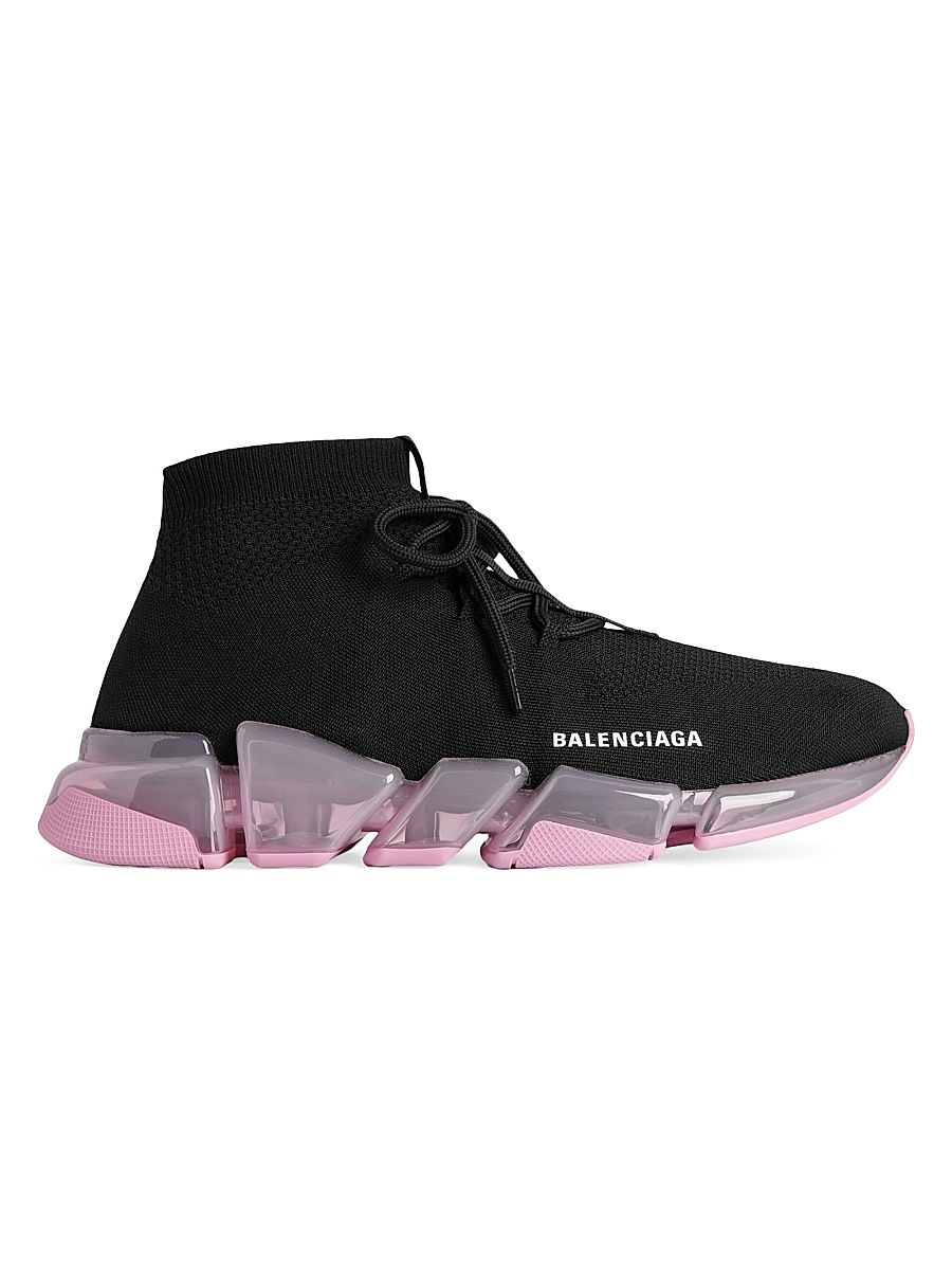 Women's Speed 2.0 Lace Up Full Clear Sole Recycled Knit Sneakers - Black Light Pink - Size 12