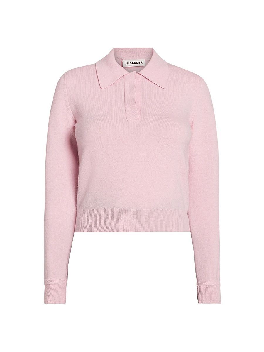 Women's Virgin Wool Relaxed-Fit Polo Sweater - Candy Pink - Size 2