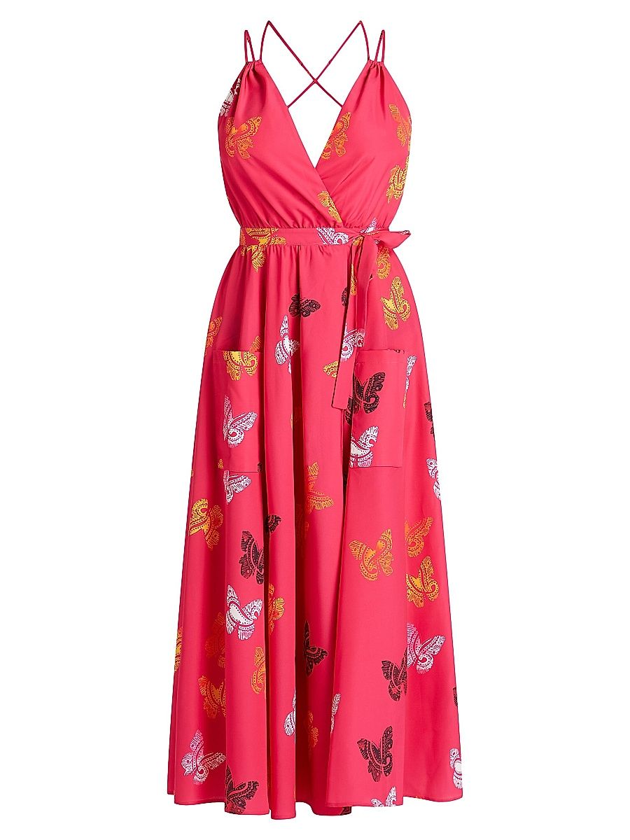Women's Amelia Paisley Butterfly Surplice Maxi Dress - Fuchsia - Size Large