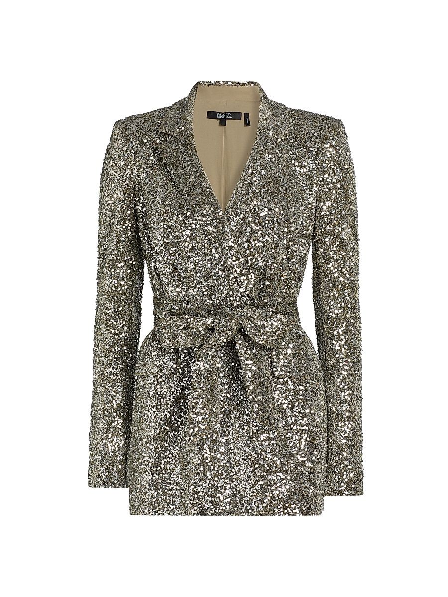 Women's Sequin Tie-Waist Evening Jacket - Gunmetal - Size 14