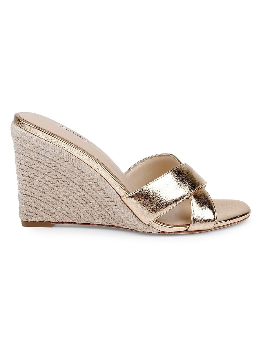 Women's Rosaline 95MM Leather Espadrille Wedge Sandals - Gold Crackle Leather - Size 6