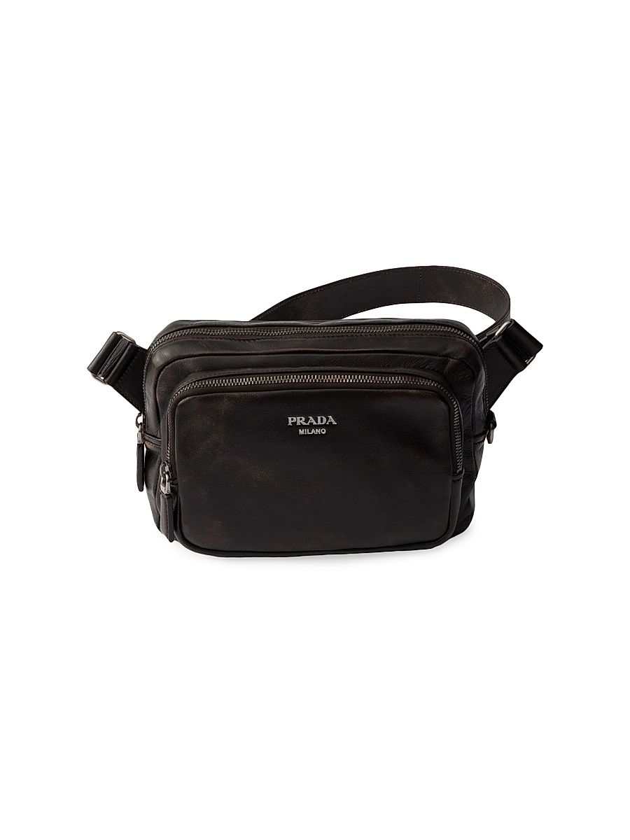 Men's Distressed Nappa Leather Shoulder Bag - Brown