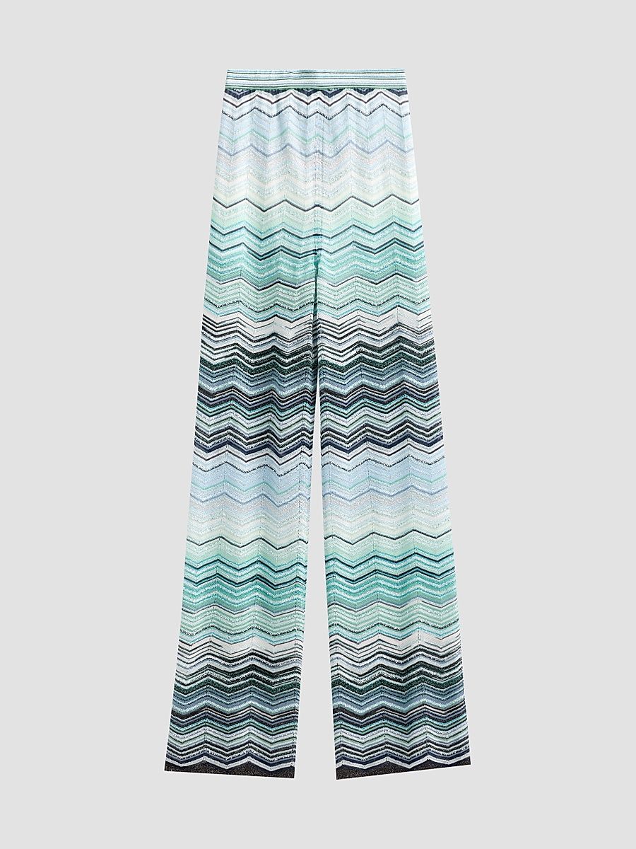 Women's Chevron Knit Trousers - Turquoise Tones - Size 6