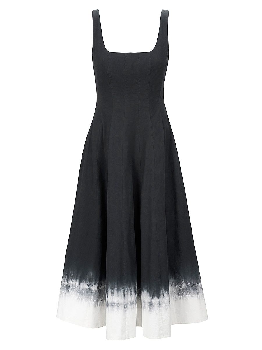 Women's Wells Pleated Stretch-Cotton A-Line Midi-Dress - Onyx Tie Dye - Size 6