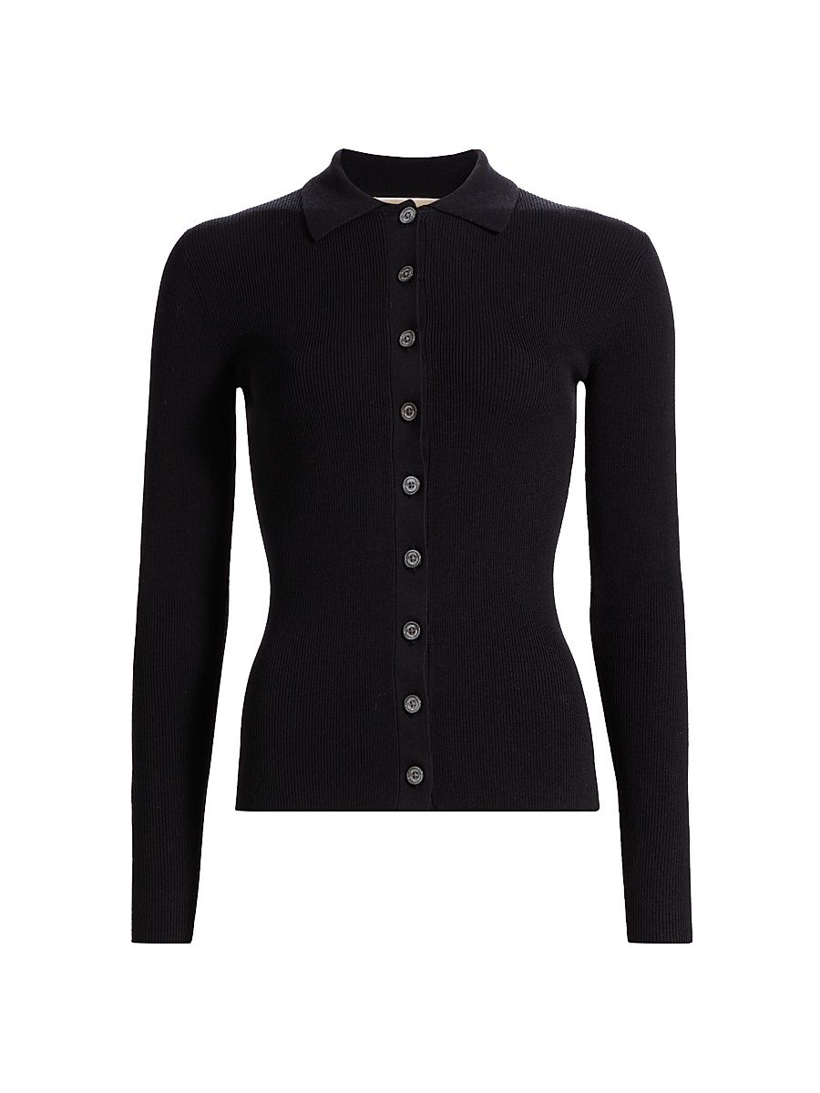 Women's Rib-Knit Button-Front Cardigan - Black - Size XL