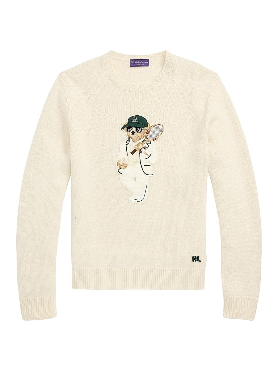 Men's Tennis Polo Bear Cashmere Crewneck Sweater - Classic Cream - Size XL