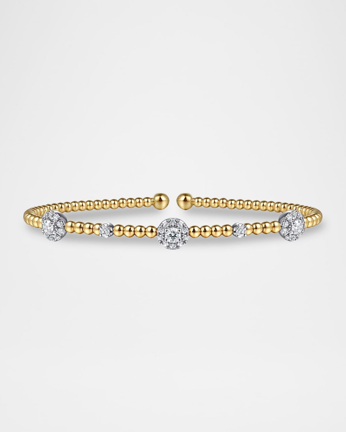 14K White and Yellow Gold Bujukan Diamond Cluster Stations Bangle
