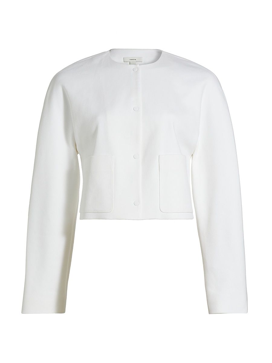 Women's Stretch-Cotton Collarless Jacket - Optic White - Size XL
