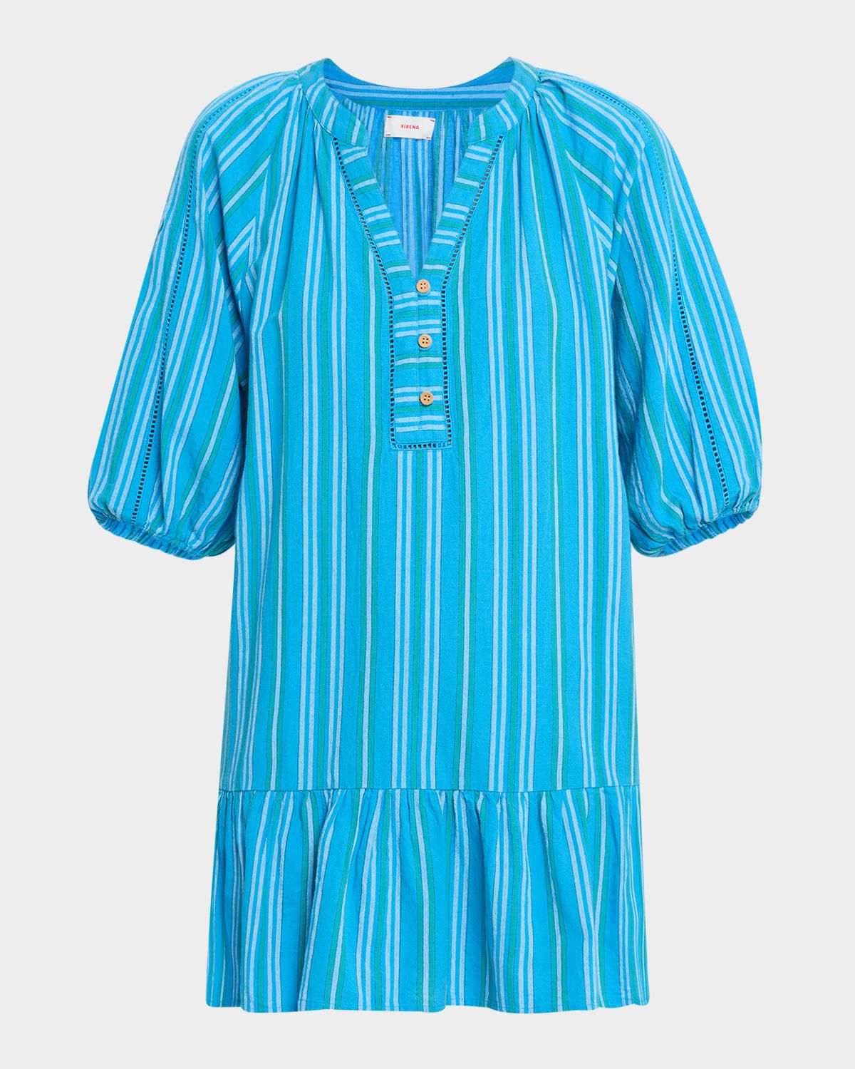 Edie Flounce Striped Cotton Mini Shift Dress