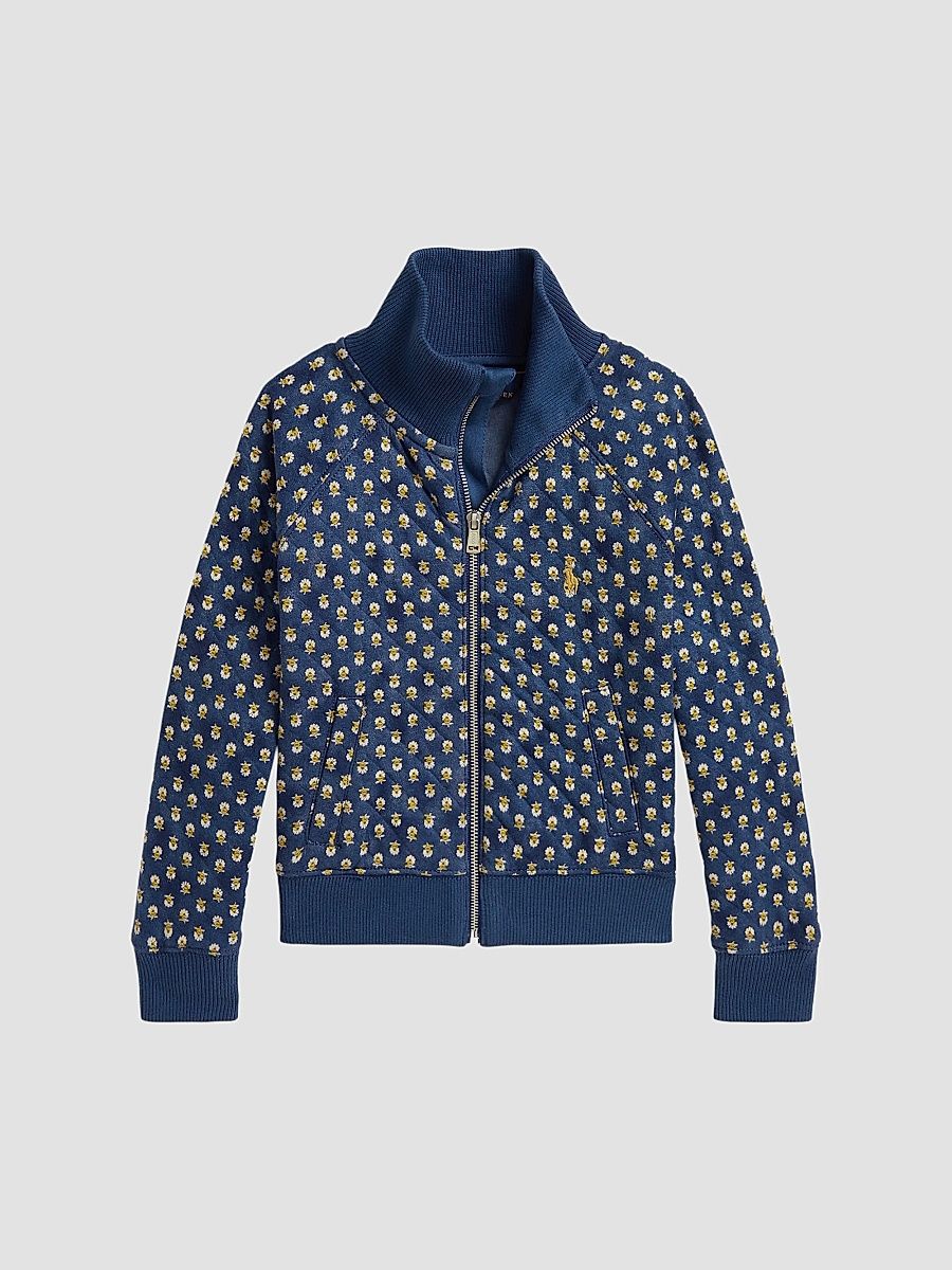 Little Girl's Floral Velour Quilted Jacket - Rustic Navy - Size 2