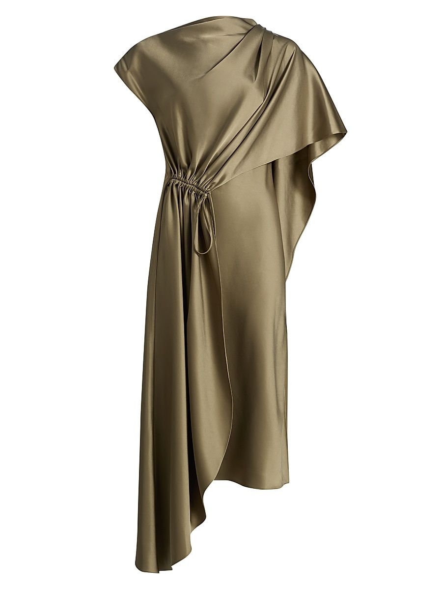 Women's Satin Draped Cocktail Dress - Olive - Size 16