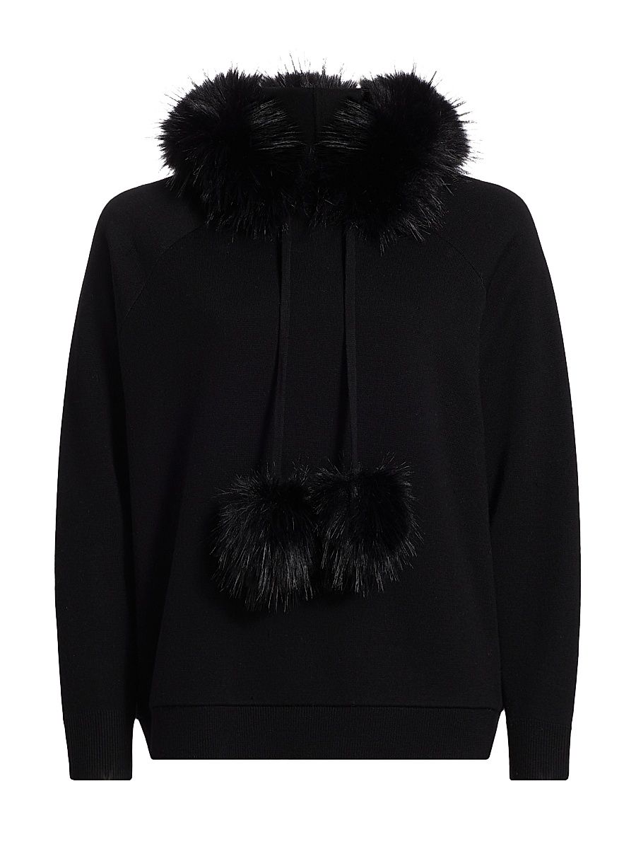 Women's Oscar Faux Fur-Trimmed Knit Hoodie - Black - Size Small