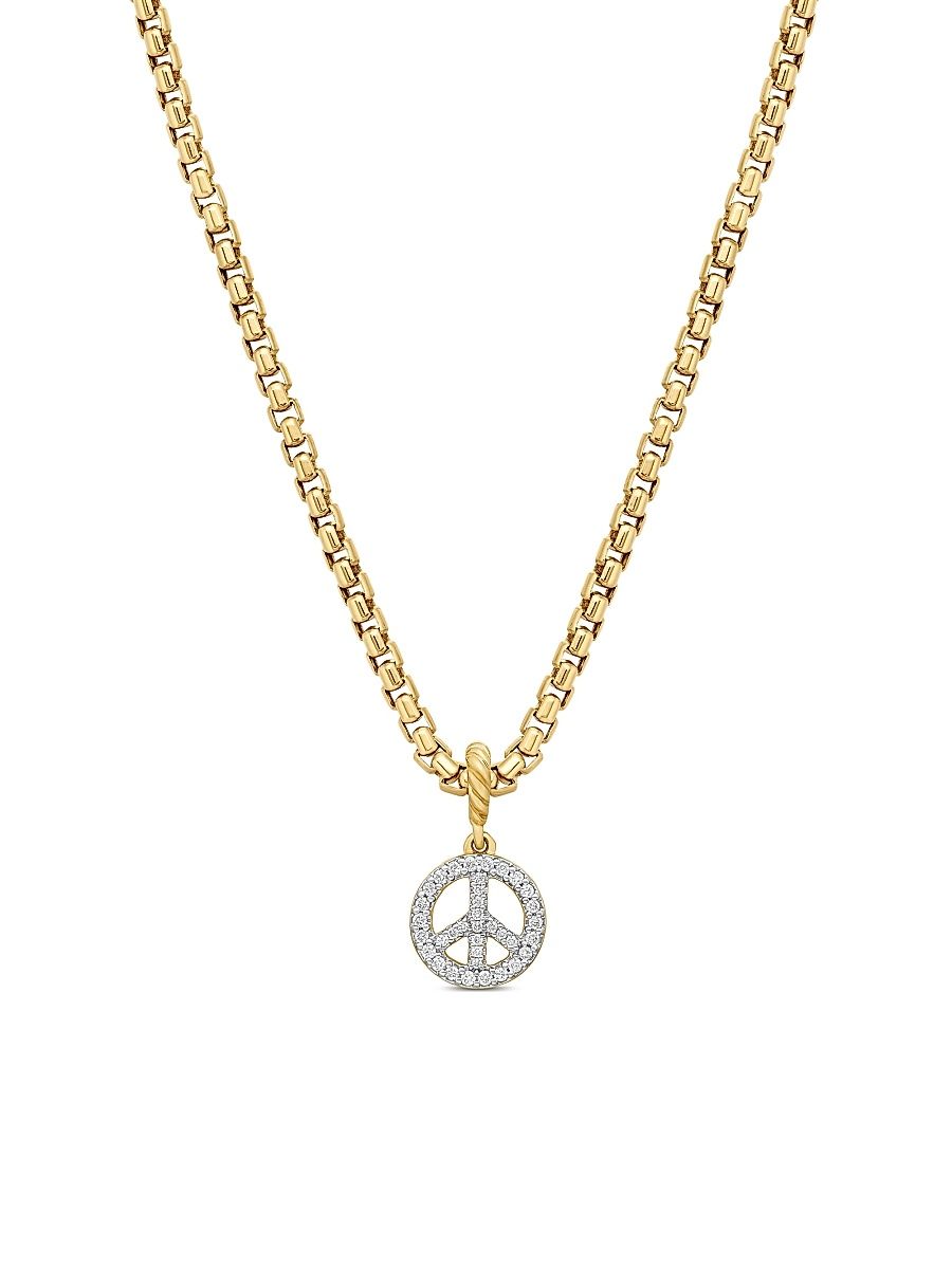 Women's Peace Sign Amulet in 18K Yellow Gold with Diamonds, 19mm - Diamond