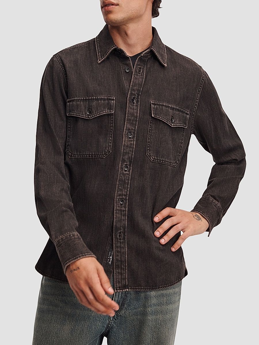 Men's Denim Shirt - Brown Black - Size XXL