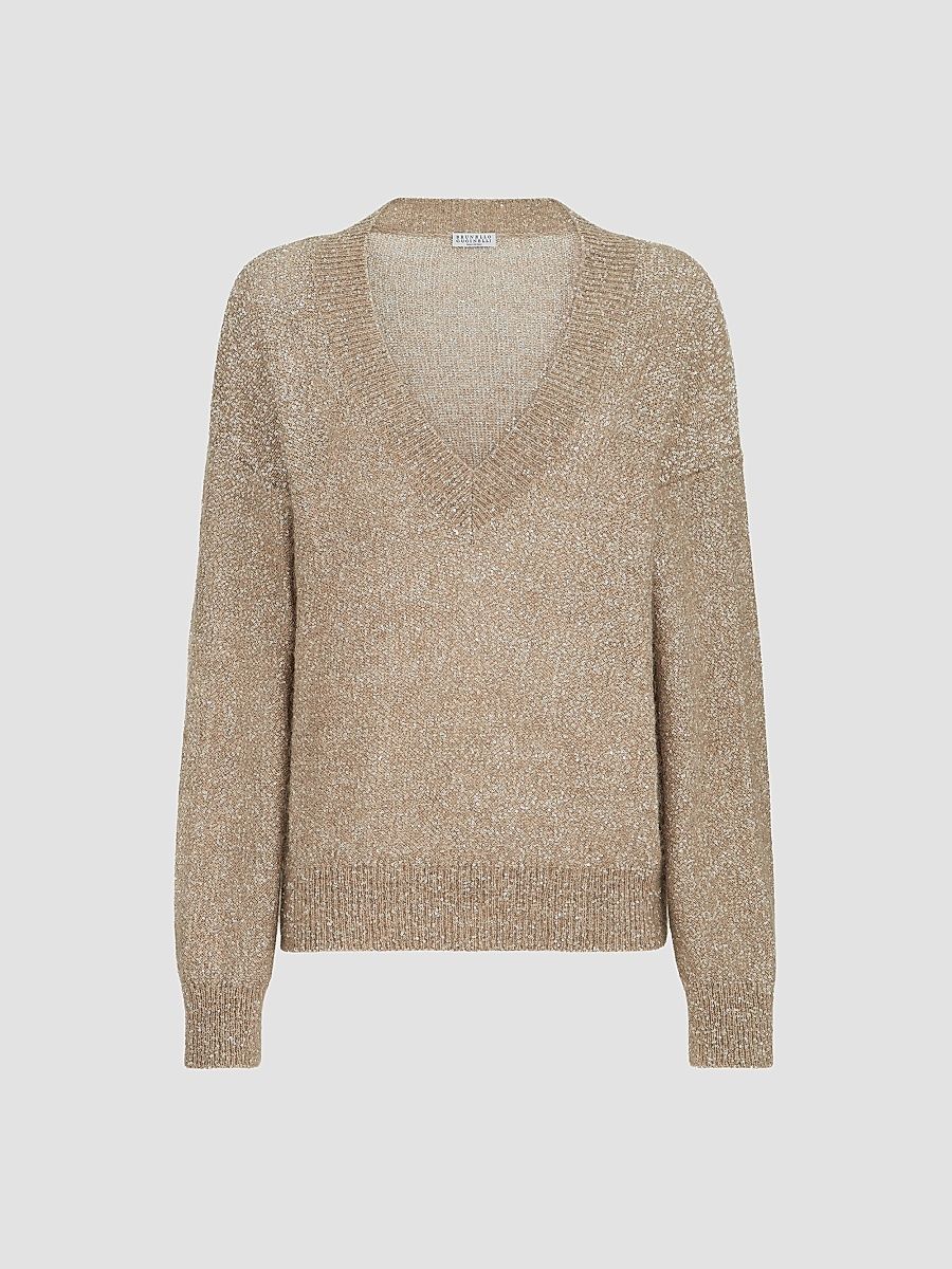Women's Mohair and Wool Dazzling Texture Sweater - Light Beige - Size XXL