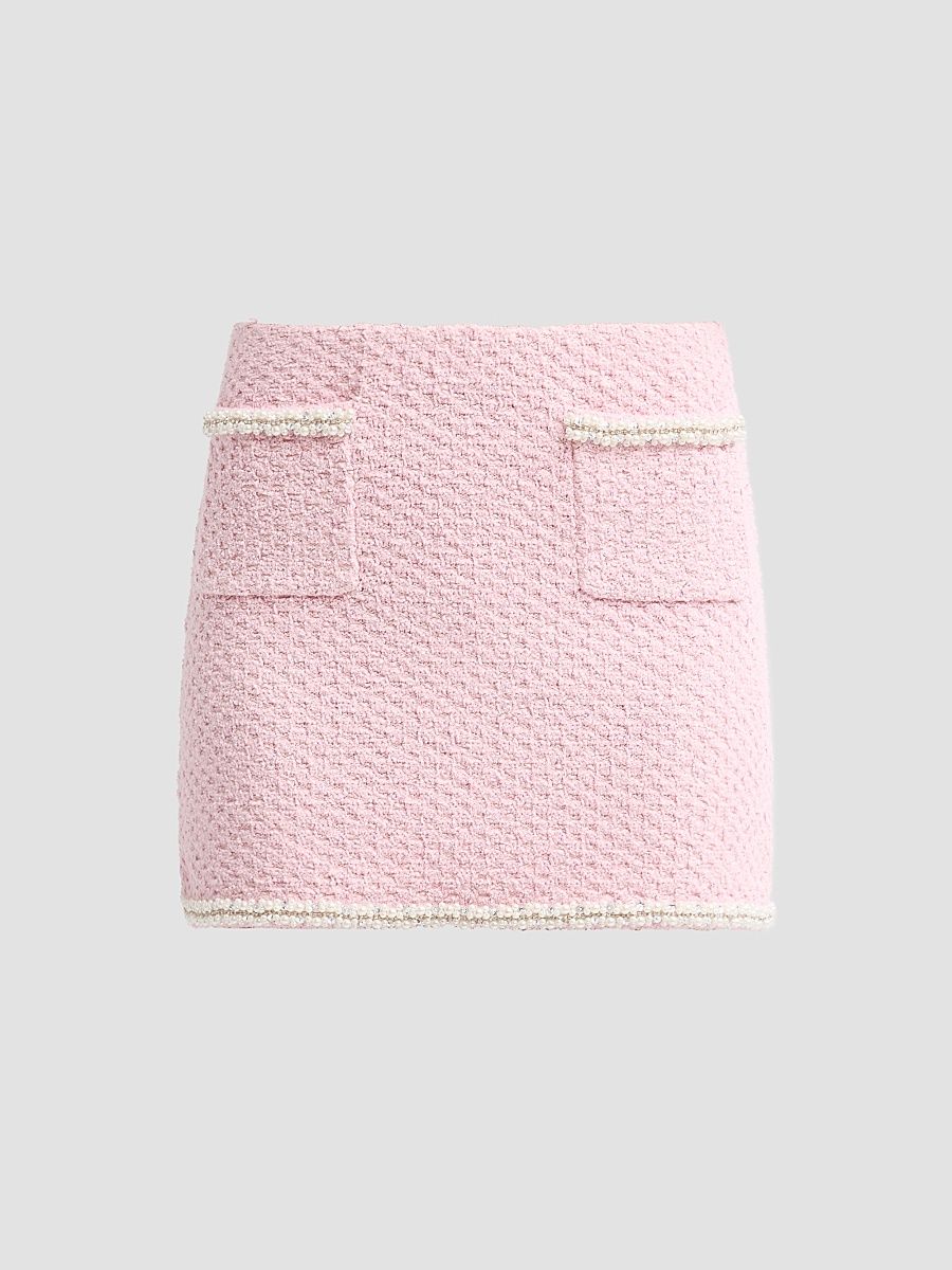 LoveShackFancy Women's Amorette Tweed Mini Skirt - Pink Plume - Size XL