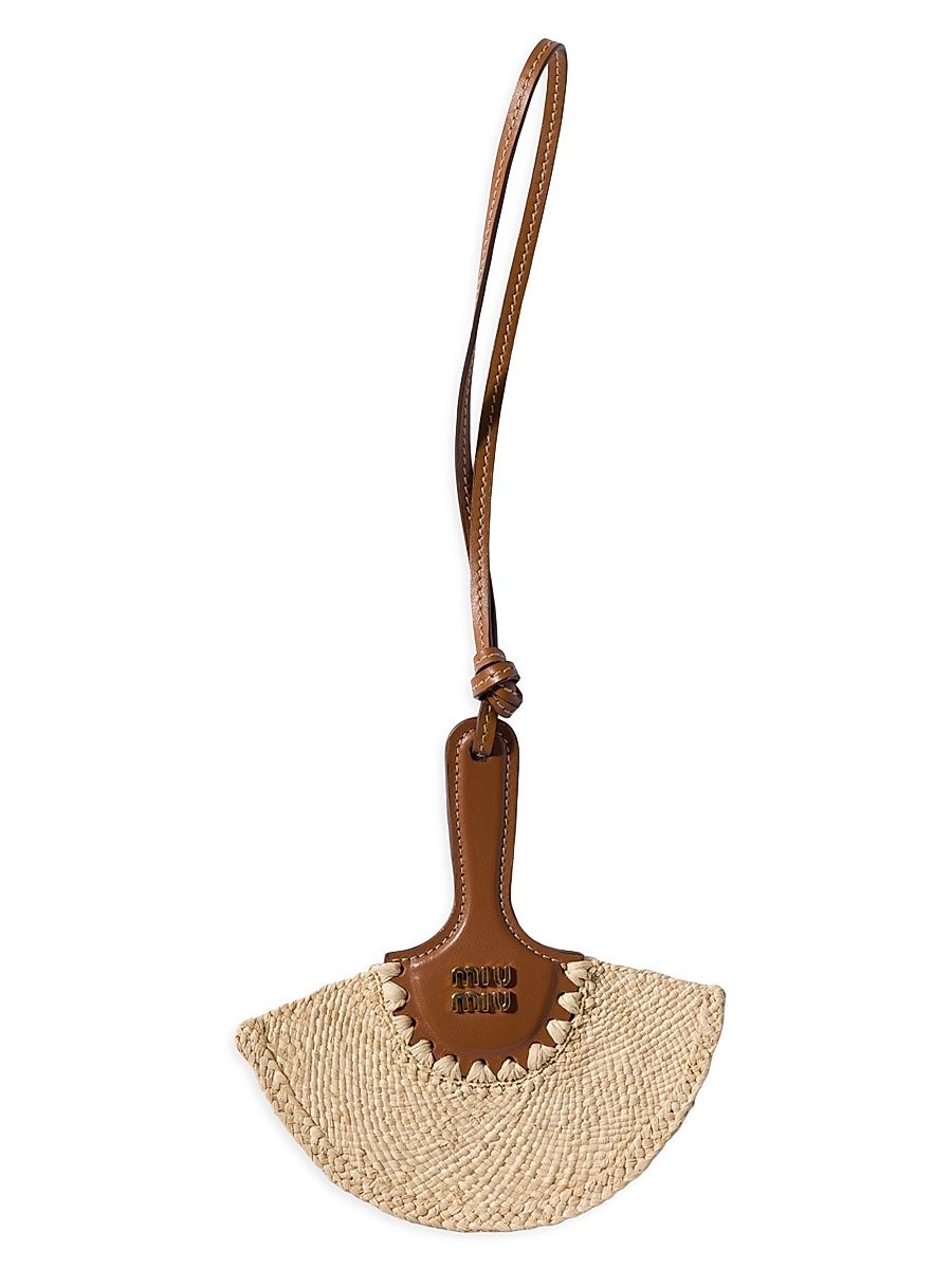 Women's Raffia and Leather Trick Charm - Beige Khaki