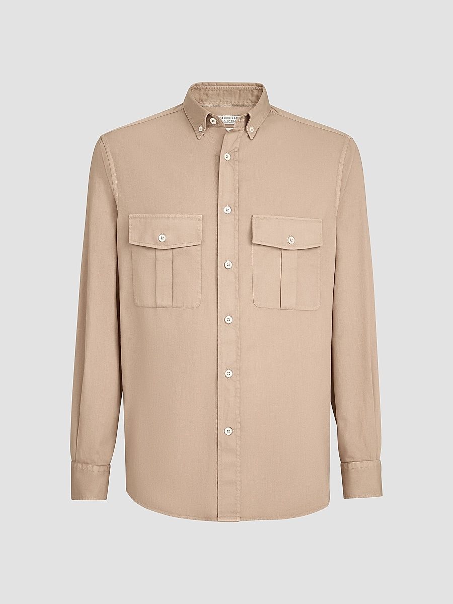 Men's Garment Dyed Easy Fit Shirt in Cotton Twill - Tobacco - Size XXXXXL