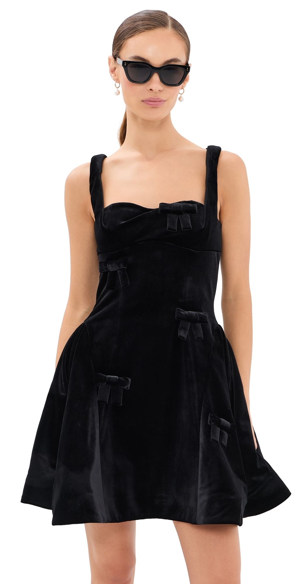 Leo Lin Ariel Velvet Bow Mini Dress Ebony 14