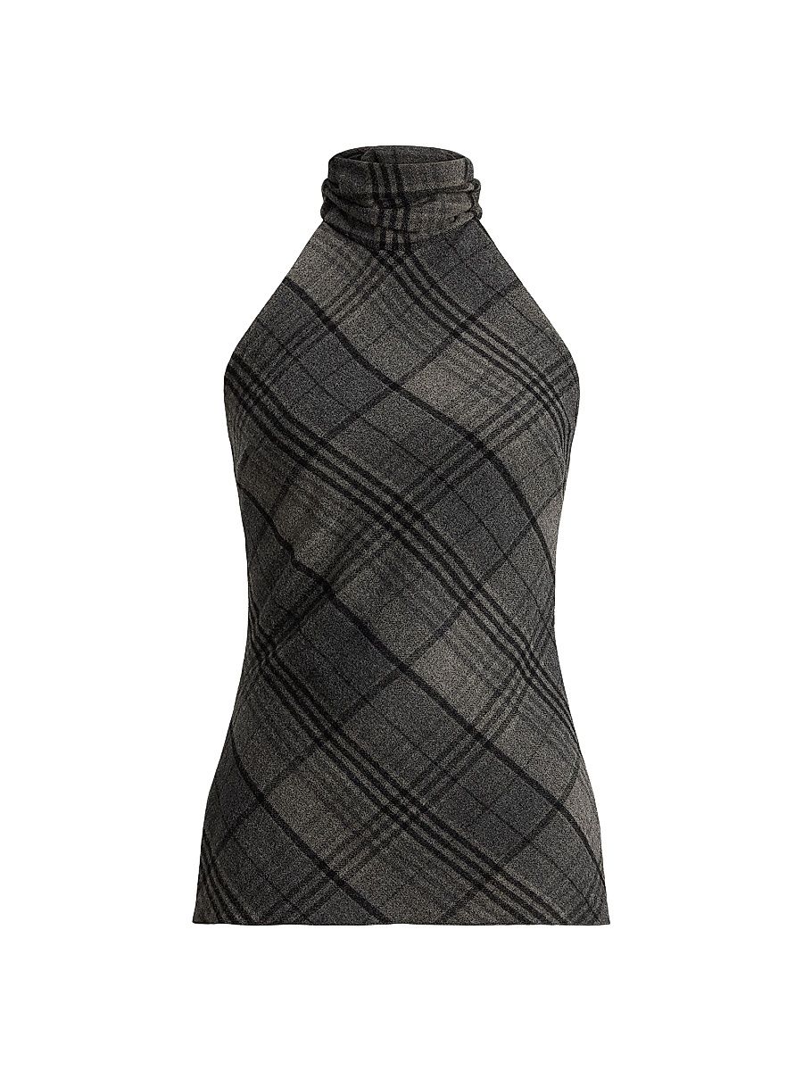 Women's Chilton Plaid Sleeveless Wool Top - Grey Black - Size 6