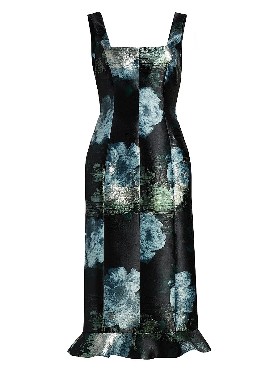 Women's Tabitha Metallic Floral Brocade Midi-Dress - Midnight - Size 8