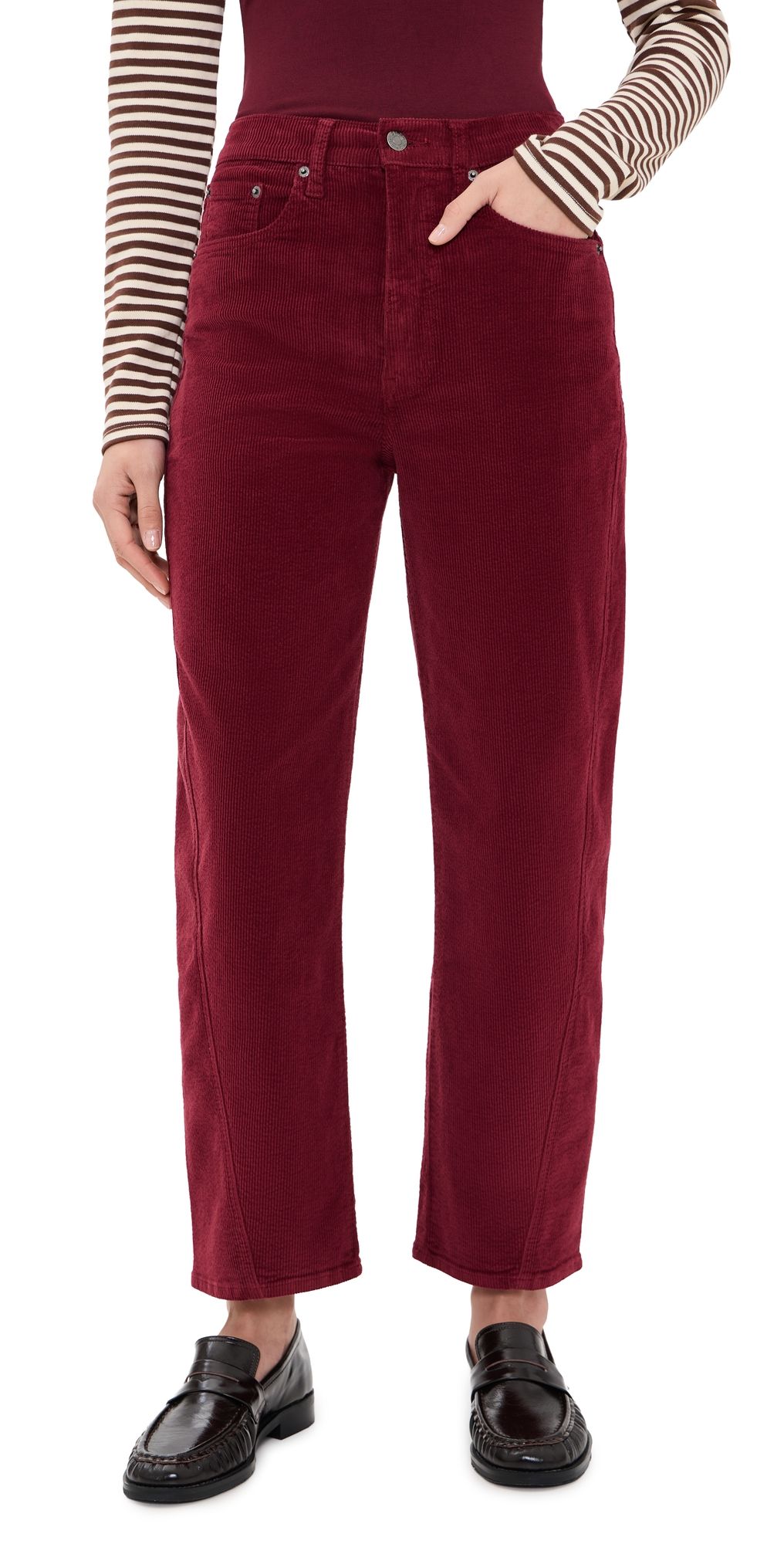 DAZE Westward High Rise Corduroy Barrel Jeans Merlot 30