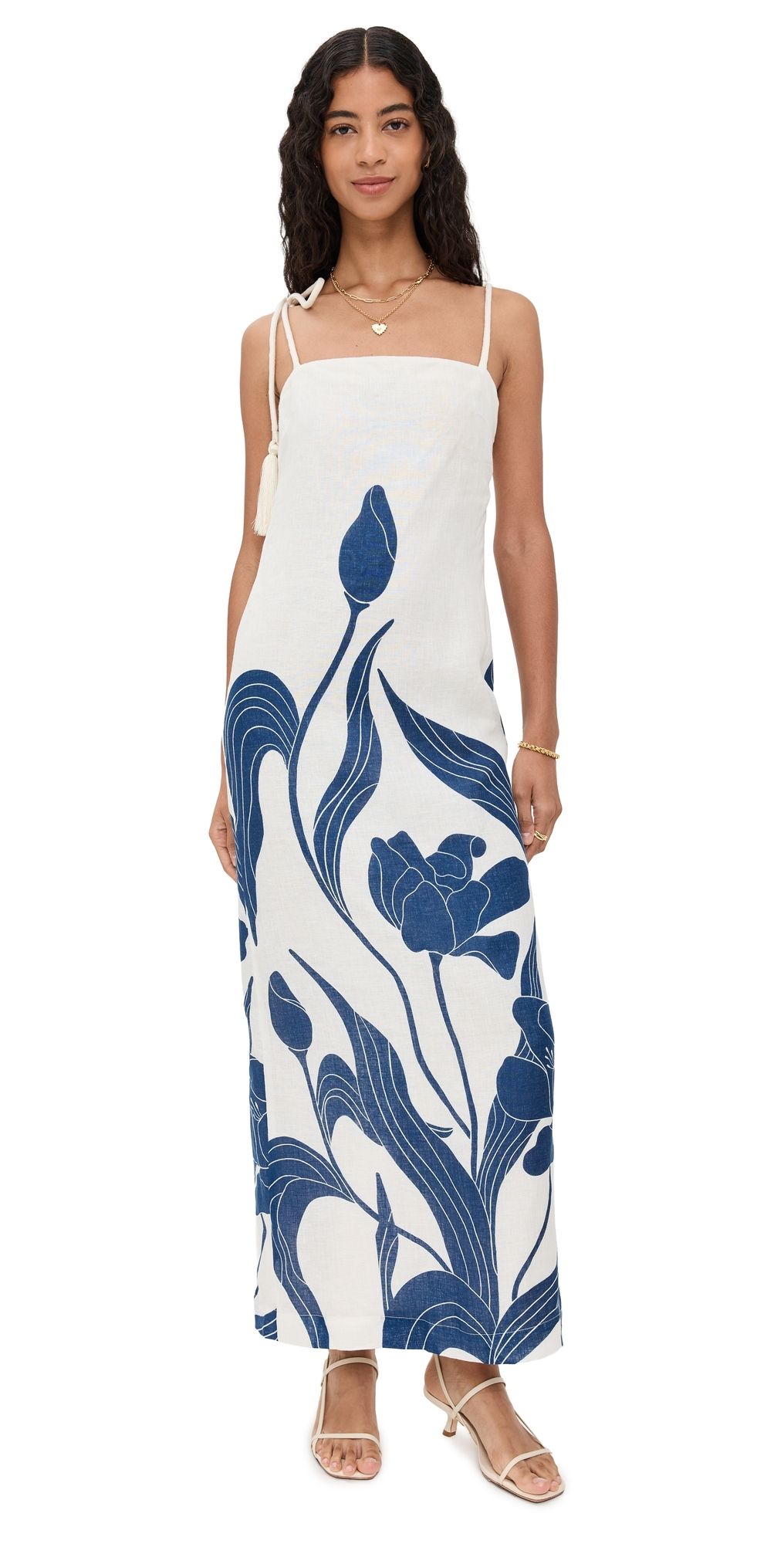 Andres Otalora Pasos De Jardin Dress Ivory/Navy Maxi Tulips 0