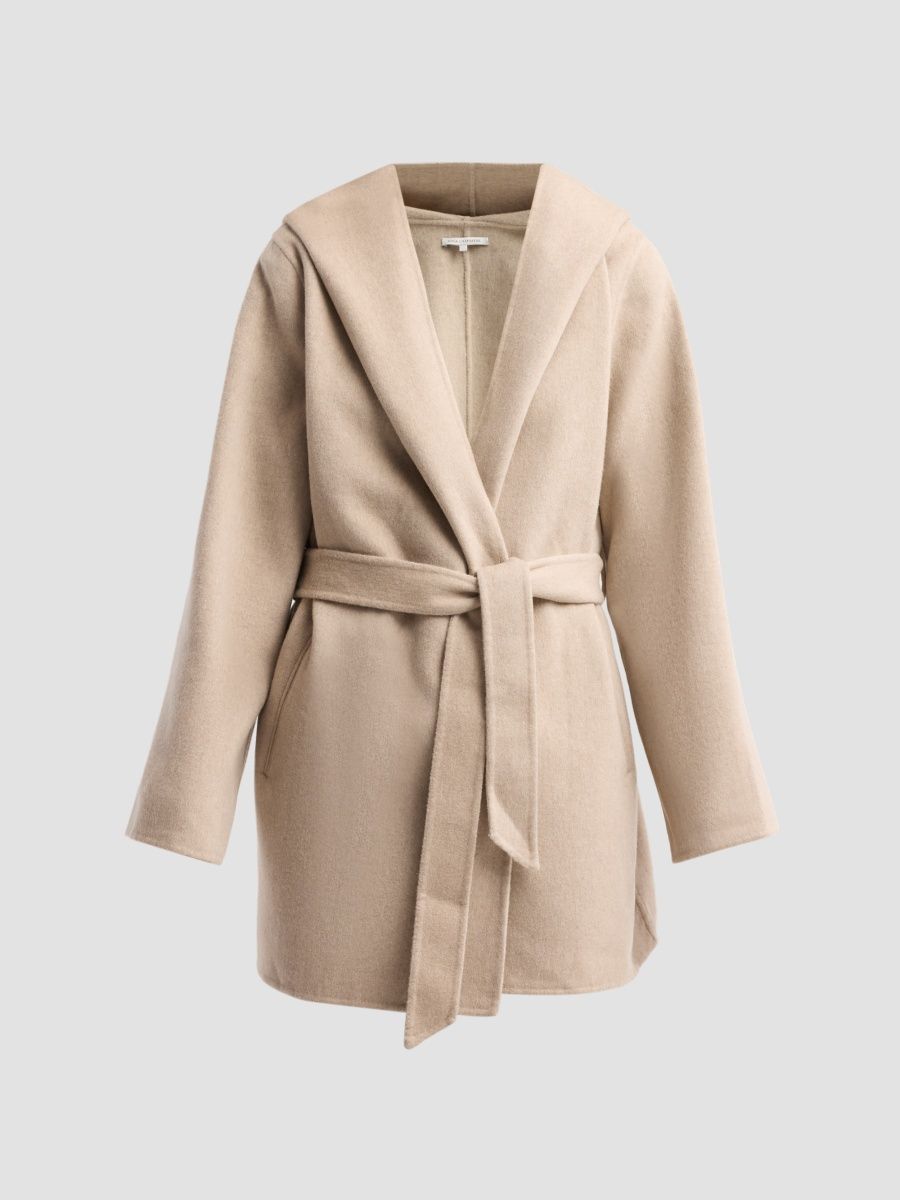 Sofia Cashmere Women's Double Face Wool-Cashmere-Blend Hooded Wrap Coat - Oat Beige - Size Small