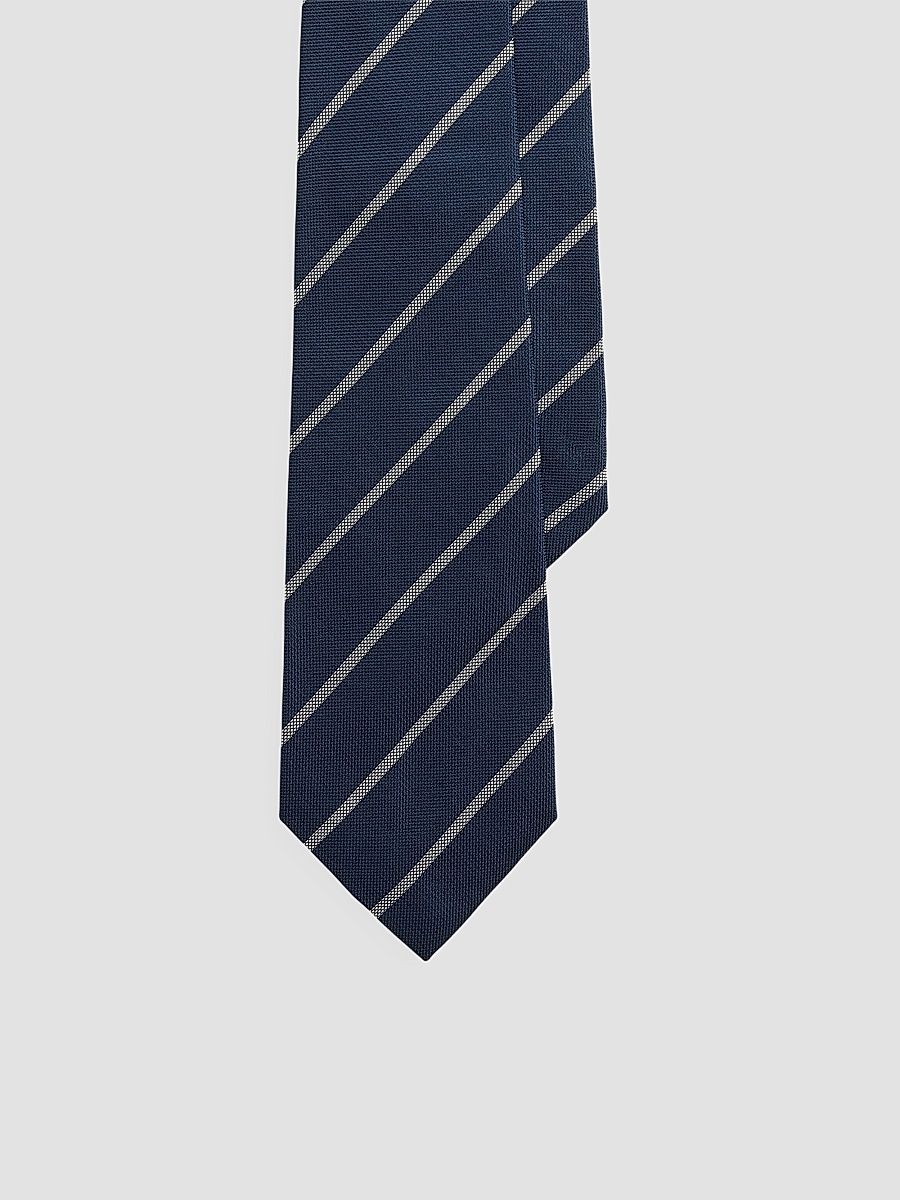 Men's Stripe Silk Tie - Navy Silver